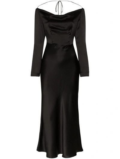 Materiel Black Silk Dress With Cowl Neck And Open Back