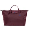 Longchamp Le Pliage Club Large Nylon Travel Bag In Plum/silver
