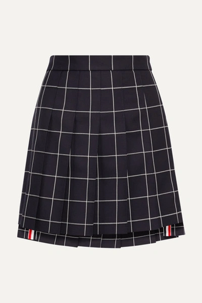 Thom Browne Pleated Checked Wool-twill Mini Skirt In Blue