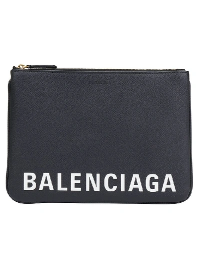Balenciaga Logo Zipped Pouch In Black