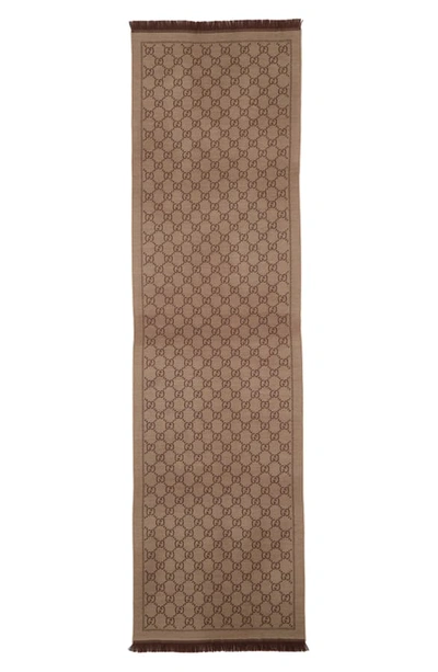 Gucci Gg Jacquard Wool Scarf In Lt.brwn/ Dk.brown