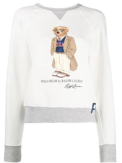 Polo Ralph Lauren Printed Stretch-cotton Sweatshirt In White