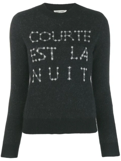 Saint Laurent French Slogan Intarsia Sweater In Black