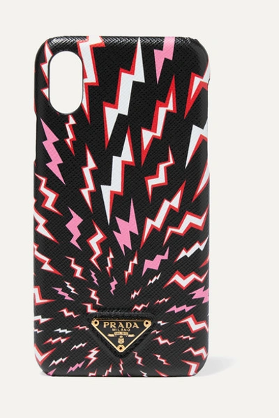 Prada Printed Textured-leather Iphone Xs Max Case In Black