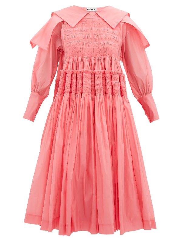 Molly Goddard Bertha Smocked Organza Dress In Pink | ModeSens