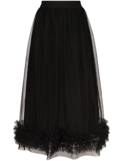 Molly Goddard Leonie Ruffled Tulle Midi Skirt In Black
