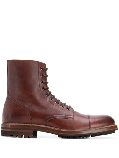 Brunello Cucinelli Lace-up Leather Boots In C6781 Castagna