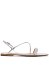 Gianvito Rossi Simple Strap Mirrored-leather Slingback Sandals In Silver