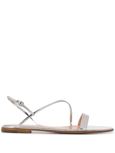 Gianvito Rossi Simple Strap Mirrored-leather Slingback Sandals In Silver