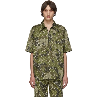 Burberry Tb Monogram Camouflage-print Cotton Shirt In Green