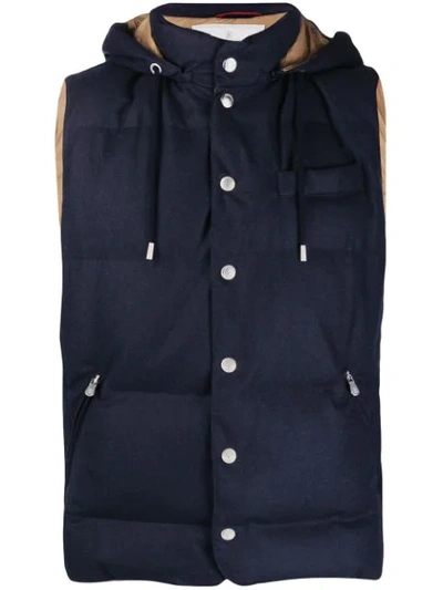 Brunello Cucinelli Down-quilted Technical Hooded Gilet In Blue