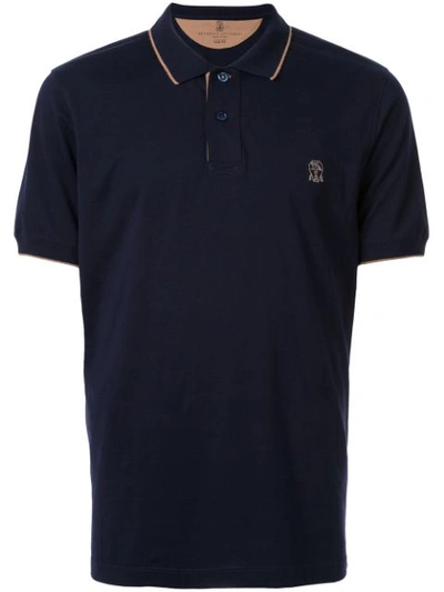 Brunello Cucinelli Embroidered Logo Polo Shirt In Blue