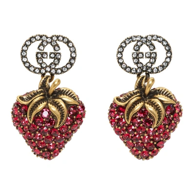 Gucci Gg Big Red Strawberry Crystal Earrings In 8413 Red