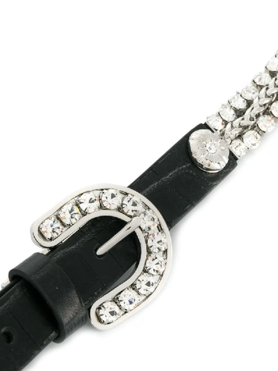 Alessandra Rich 20mm Crystal & Embossed Leather Belt In Black