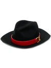 Valentino Garavani Vlogo Leather Piping Fedora Hat In Black