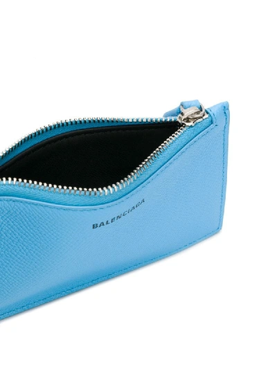 Balenciaga Ville Logo Printed Leather Card Holder In 4870 Soft Blue