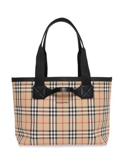 Burberry Md Giant Vintage Check Canvas Tote In Neutrals