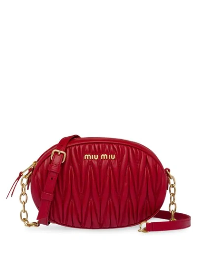 Miu Miu Oval Matelassé Leather Shoulder Bag In Red