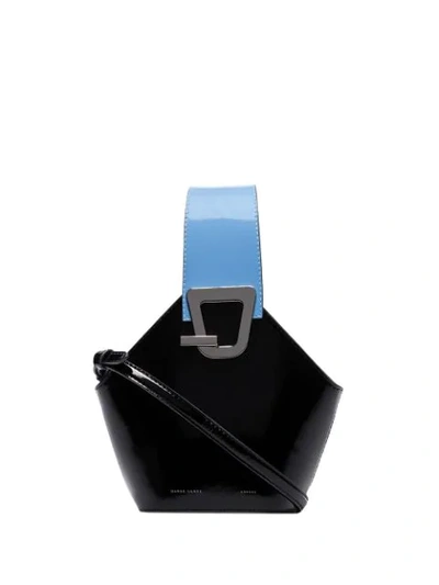 Danse Lente Johnny Mini Patent-leather Bucket Bag In Black,light Blue