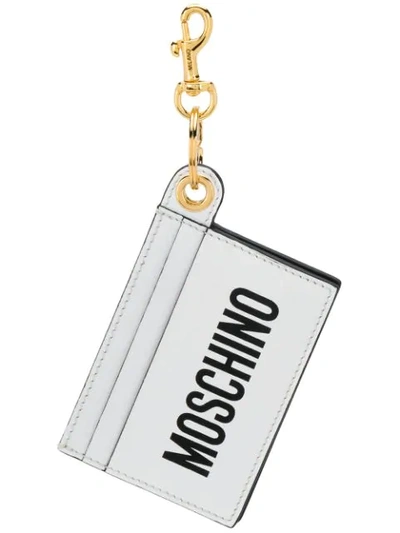 Moschino Double Logo Print Leather Card Holders In White,black