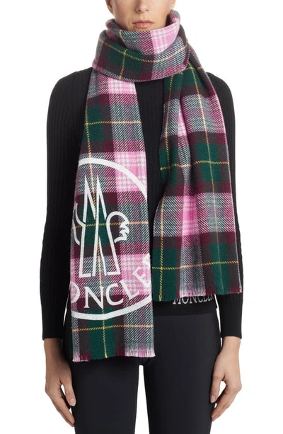 Moncler Logo-print Checked Wool-blend Scarf In Multi