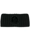 Moncler Wool Rib Knit Headband W/ Velvet Patch In Black