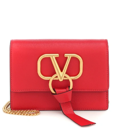 Valentino Garavani Vring Ribbon Leather Shoulder Bag In Red
