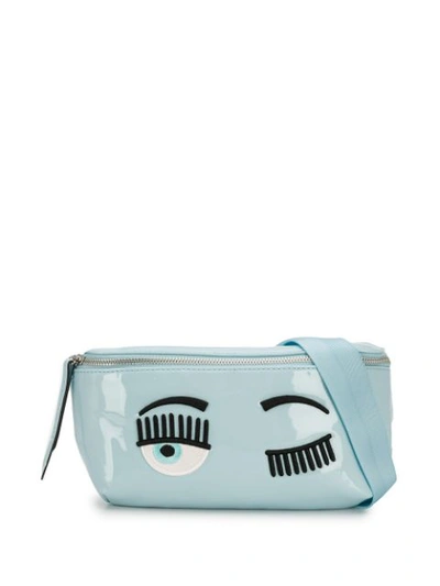 Chiara Ferragni Embroidered Vinyl Belt Bag In Blue