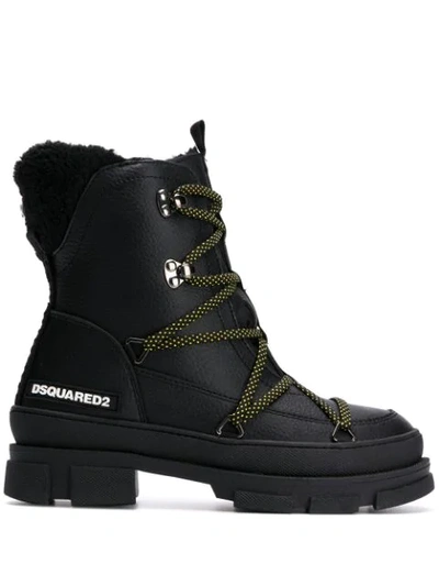 Dsquared2 40mm Faux Leather Lace-up Hiking Boots In Black