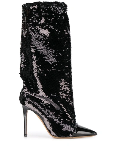 Alexandre Vauthier 100mm Laura Sequined Tall Boots In Black