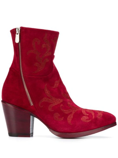 Rocco P 70mm Embroidered Suede Ankle Boots In Red