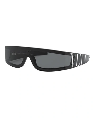 Valentino Shield Wrap Logo Sunglasses In Black