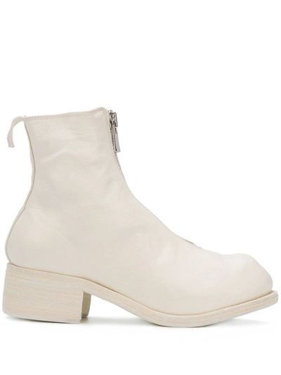 Guidi Front-zip Ankle Boots In White