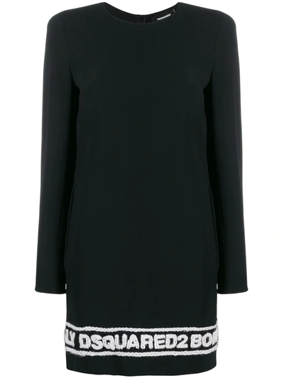 Dsquared2 Logo Stretch Viscose Crepe Dress In Black