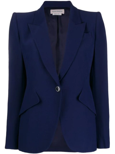 Alexander Mcqueen Leaf Crepe Single Breast Blazer Jacket In Blue