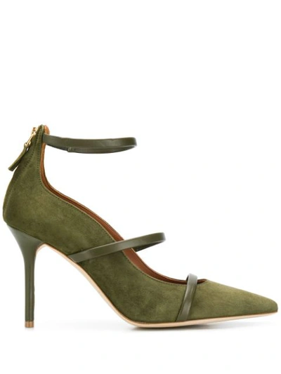 Malone Souliers 85mm Robyn Leather & Suede Pumps In Green
