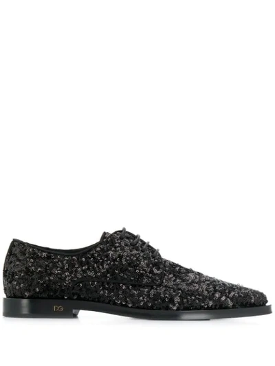 Dolce & Gabbana Sequinned Derby Shoes In Nero/nero