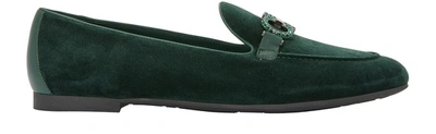 Ferragamo 20mm Trifoglio Embellished Velvet Loafer In Pine