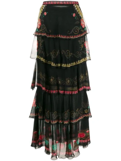 Etro Printed Silk Chiffon & Ruffled Skirt In Black