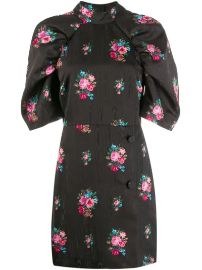 Msgm Floral Print Moiré Mini Dress In Black