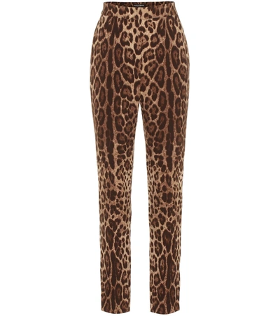 Dolce & Gabbana Printed High Waist Wool Canvas Pants In Multicoloured