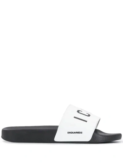 Dsquared2 20mm Icon Logo Rubber Slide Sandals In White