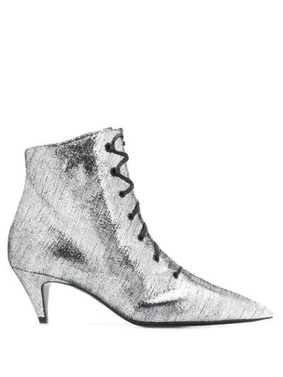 Saint Laurent Charlotte Metallic Lace-up Booties In Silver