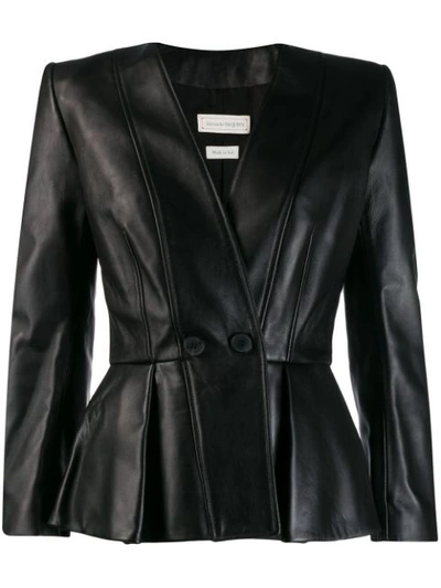 Alexander Mcqueen Flared Nappa Leather Jacket In 1000 Black