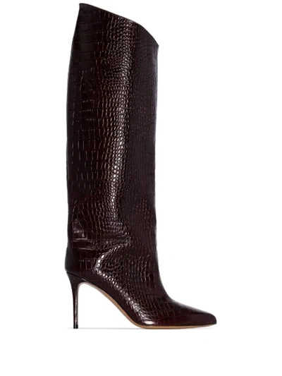 Alexandre Vauthier Alex 90mm Croc-effect Knee-high Boots In Brown