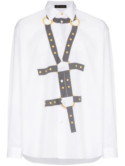 Versace Bondage Print Cotton Poplin Shirt In White