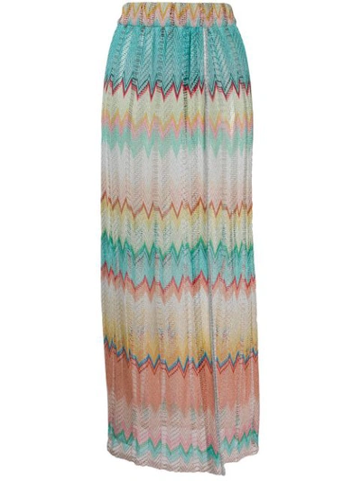 Missoni Pleated High Waist Viscose Knit Skirt In Turquoise/yellow/beige