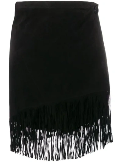 Jessie Western Fringed Suede Mini Skirt In Black