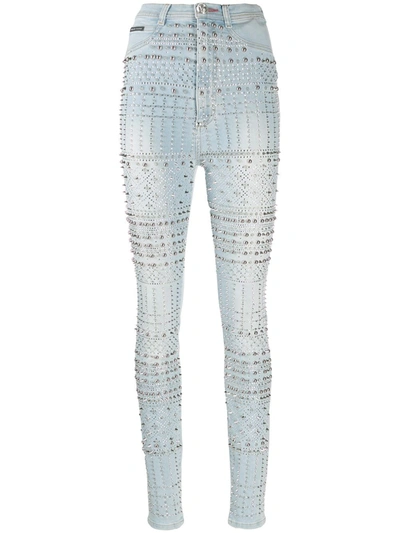 Philipp Plein Embellished Skinny Stretch Denim Jeans In Blue