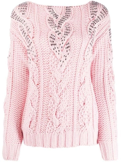 Ermanno Scervino Embellished Wool & Acrylic Knit Sweater In Pink